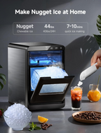 Self-Cleaning Countertop Nugget Ice Maker 44Lbs/24H - Black | Home/Office/Kitchen