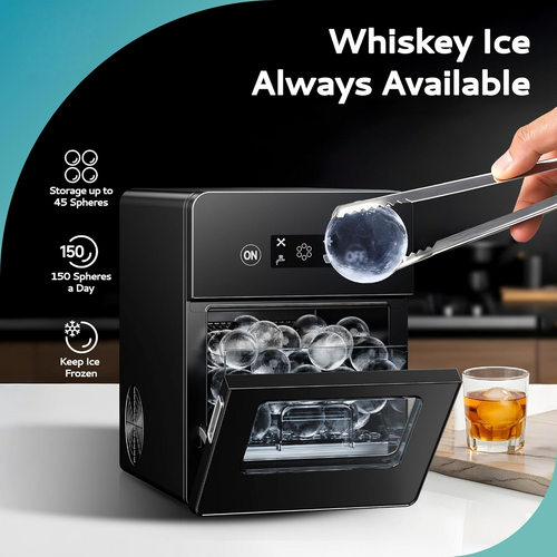 Countertop Ice Ball Maker | 144Pcs/Day, 4Pcs Ready in 40Mins | Self-Cleaning, Crystal Clear Sphere Ice for Whiskey/Brandy/Rum