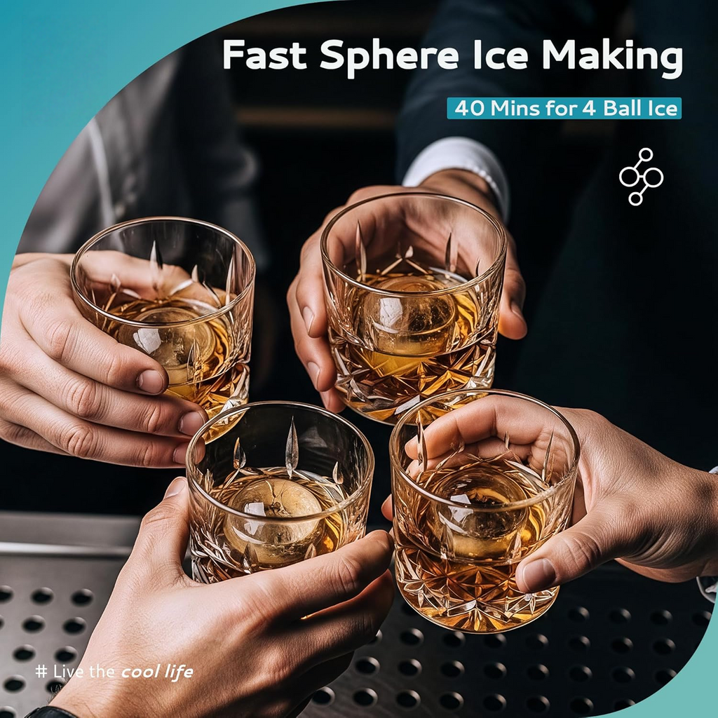 Countertop Ice Ball Maker | 144Pcs/Day, 4Pcs Ready in 40Mins | Self-Cleaning, Crystal Clear Sphere Ice for Whiskey/Brandy/Rum