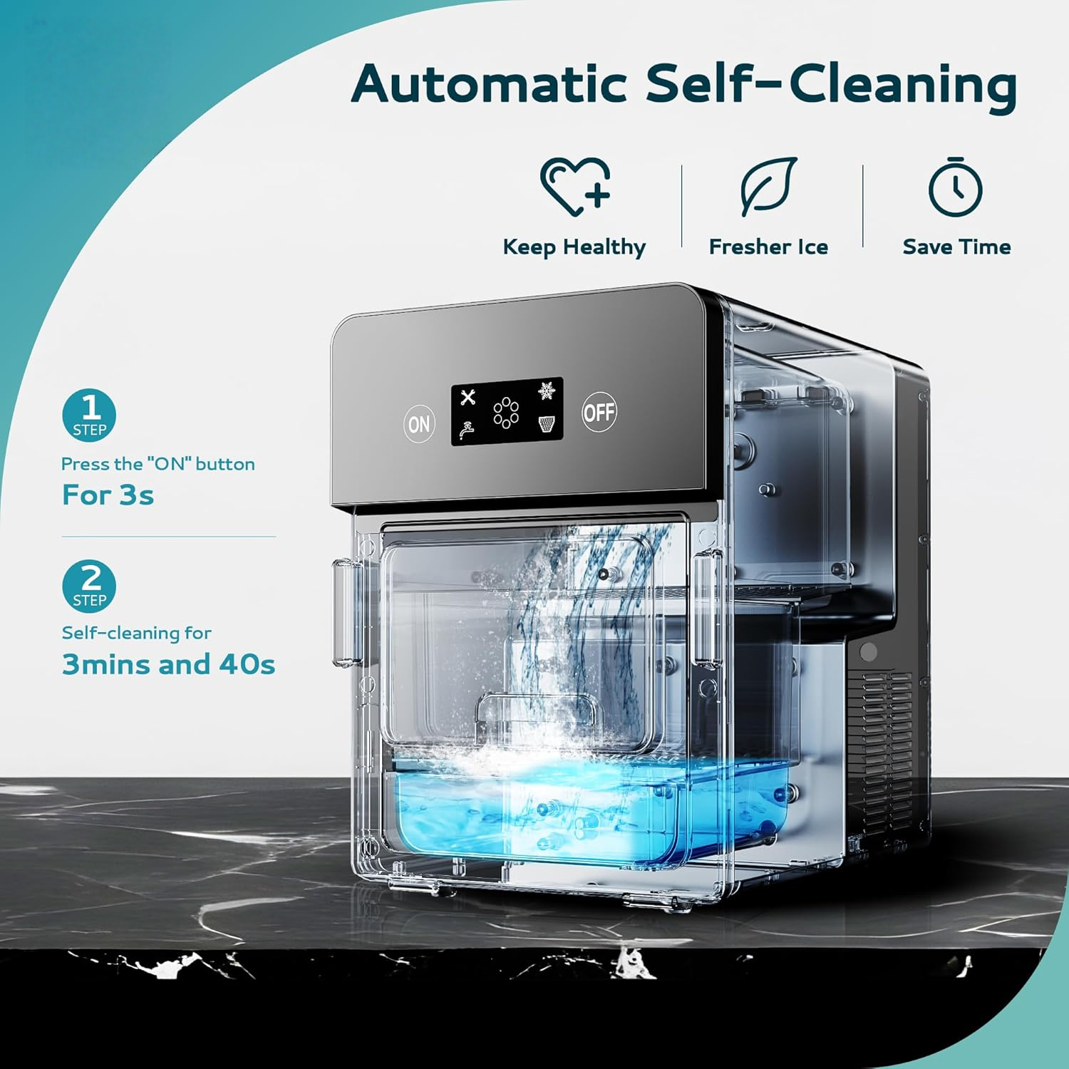 Countertop Ice Ball Maker | 144Pcs/Day, 4Pcs Ready in 40Mins | Self-Cleaning, Crystal Clear Sphere Ice for Whiskey/Brandy/Rum