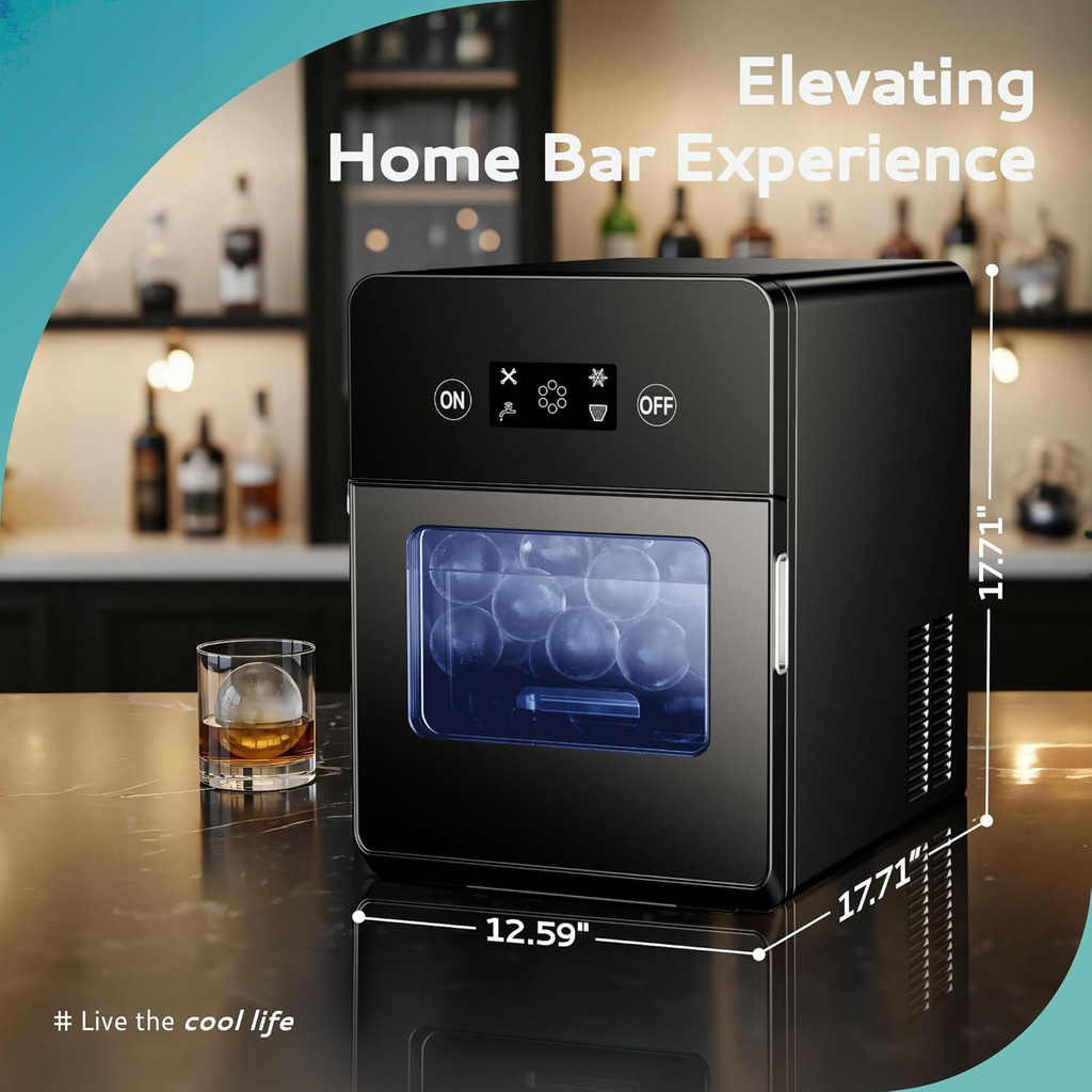 Countertop Ice Ball Maker | 144Pcs/Day, 4Pcs Ready in 40Mins | Self-Cleaning, Crystal Clear Sphere Ice for Whiskey/Brandy/Rum