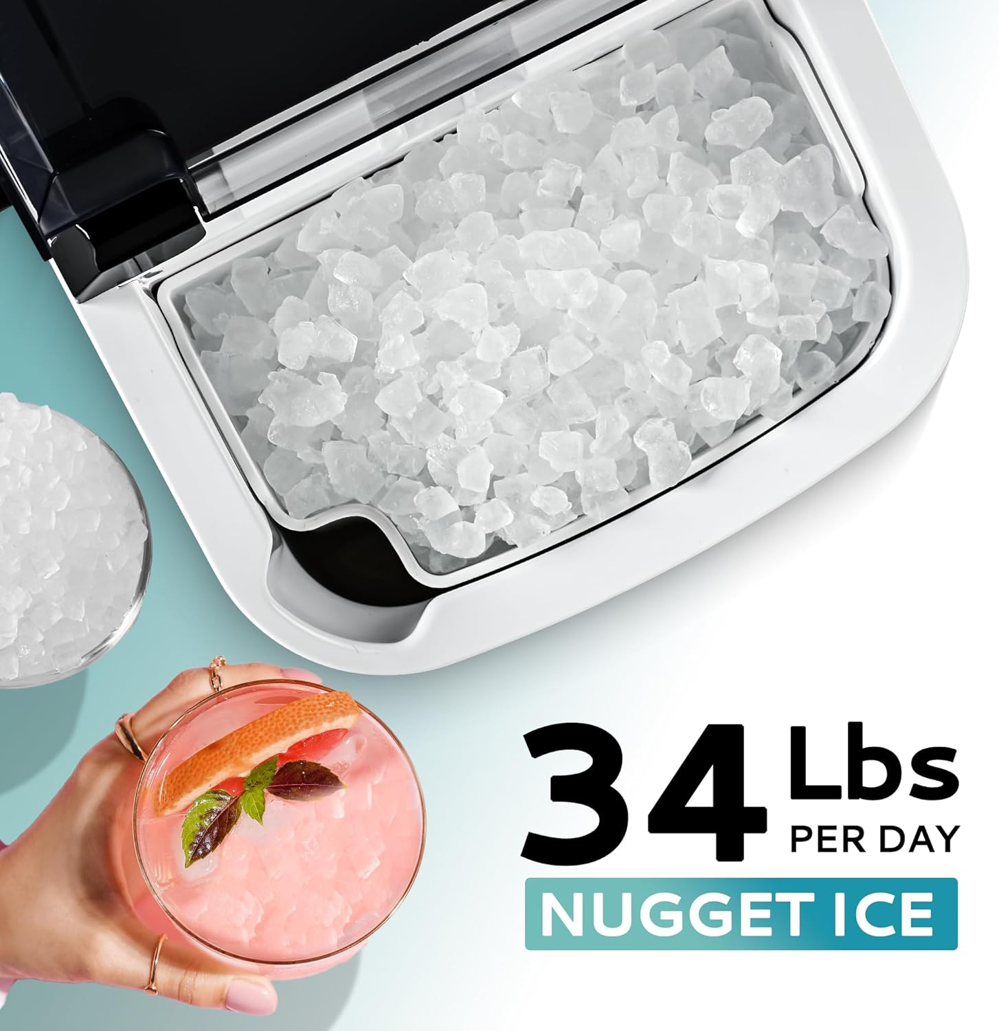 Countertop Portable Sonic Ice Maker - 6Mins Ready, 34Lbs/Day