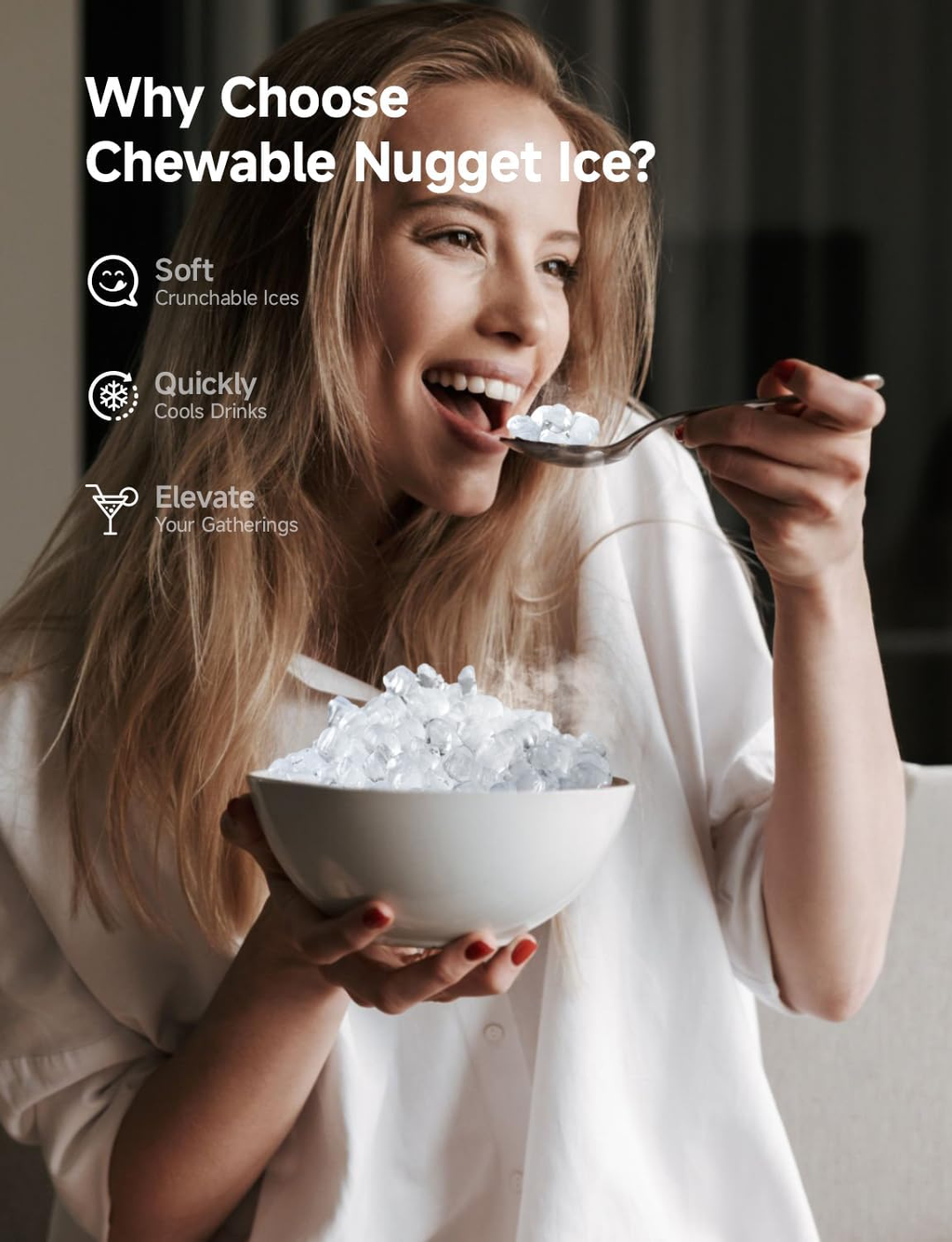 Self-Cleaning Countertop Nugget Ice Maker 44Lbs/24H - Black | Home/Office/Kitchen