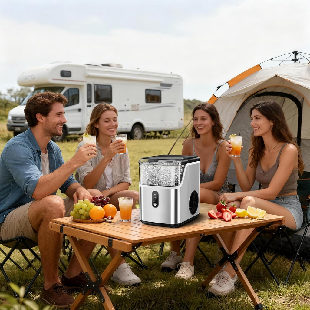 35Lbs/24H Countertop Sonic Pebble Ice Maker - Self-Cleaning Stainless Steel with Scoop & Basket, Silver