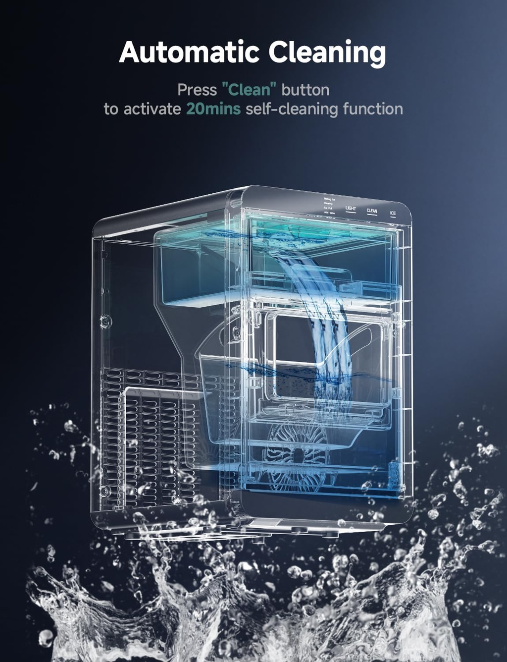 Self-Cleaning Countertop Nugget Ice Maker 44Lbs/24H - Black | Home/Office/Kitchen